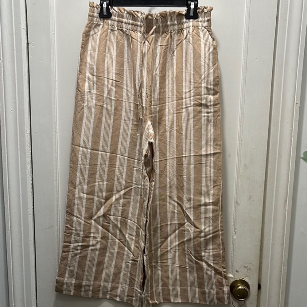 Madewell Tan Striped Wide Leg Pants